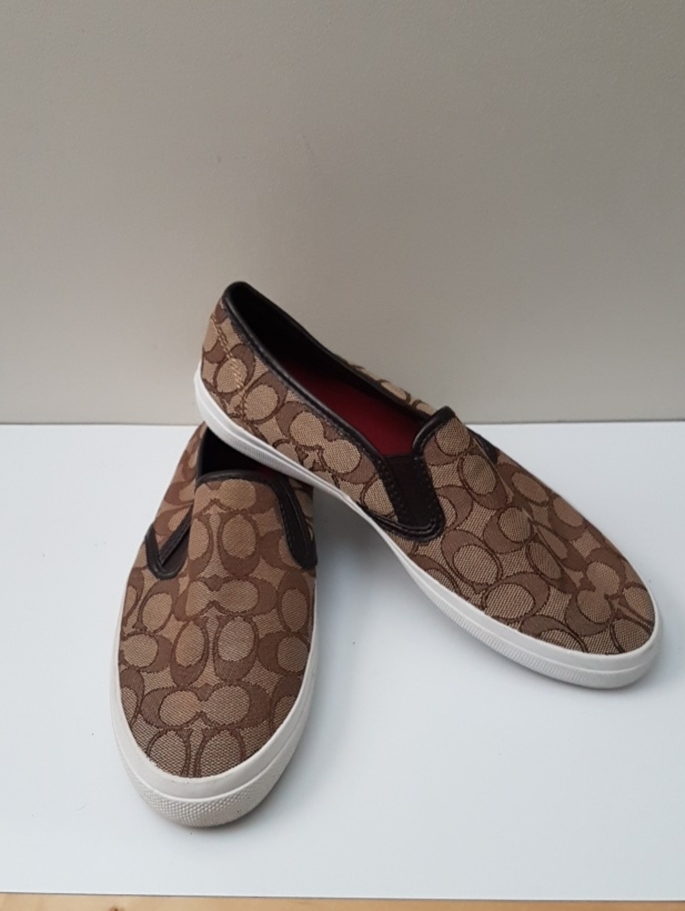 Coach Womens Brown Signature Jacquard Slip-On Sneakers